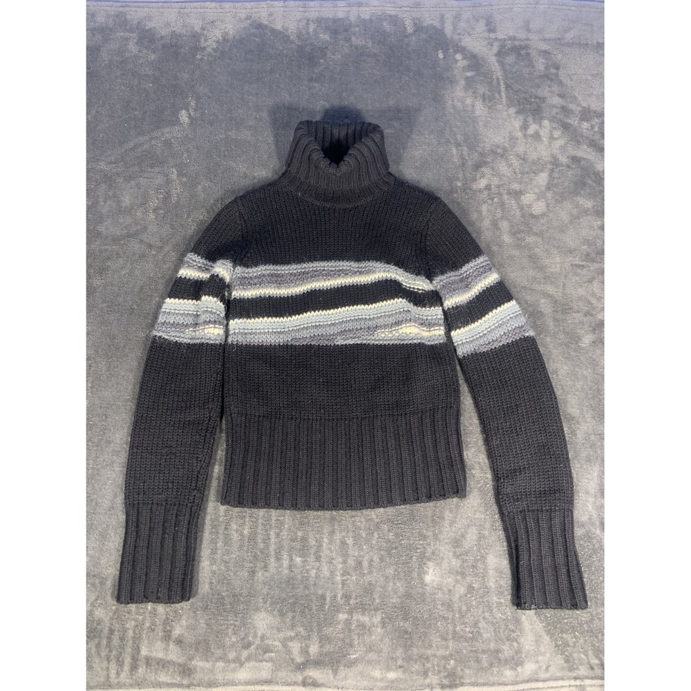 Armani Exchange Women S Black Striped Turtleneck Sweater Wool Alpaca Chunky Knit